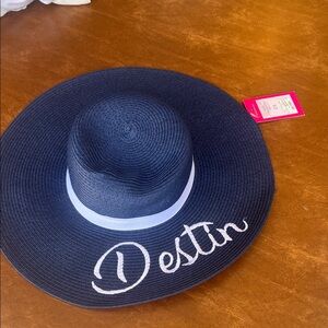 Chic Navy Sun Hat with White Embroidery